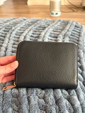 Classic Navy Blue Leather Zip Around Wallet - Women's